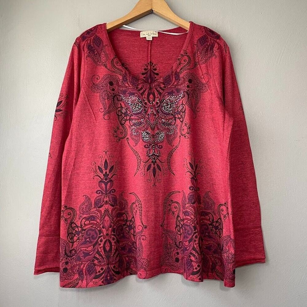 Live and Let Live Tunic Plus Size 1X Red Whimsigoth Embellished Sweater Gothic